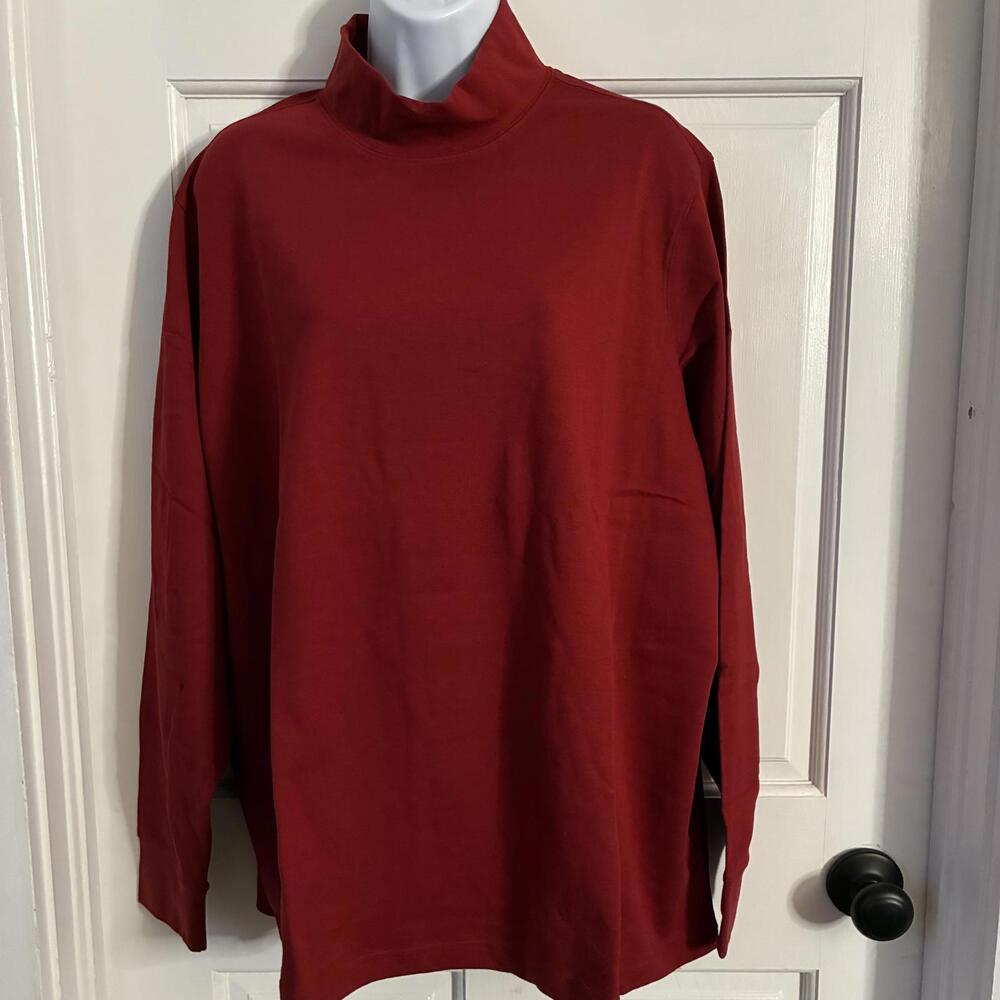 Lands' End Cardinal Red Long Sleeve Mock Neck Shirt - 2X - NWOT - Picture 1 of 3